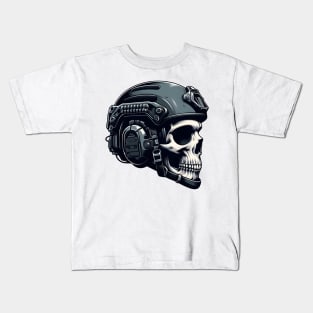 Tactical Skull Dominance Tee: Where Strength Meets Edgy Elegance Kids T-Shirt